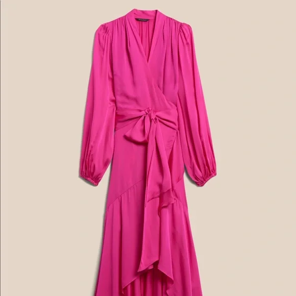 Banana Republic | Dresses | Satin Hot Pink Banana Republic Wrap Dress |  Poshmark